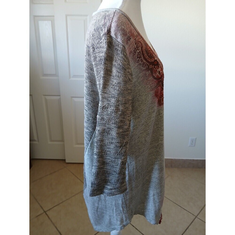 Energe World Wear Women Size Large Crimson Abstract 3/4 Sleeve Casual Top‎ - Picture 2 of 16